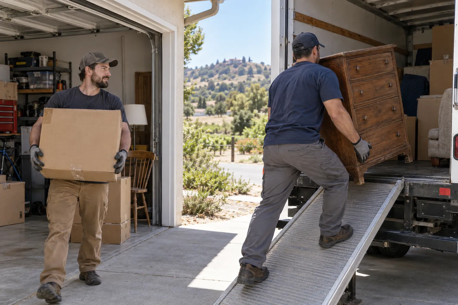 Workers carrying household items from a Paso Robles home
